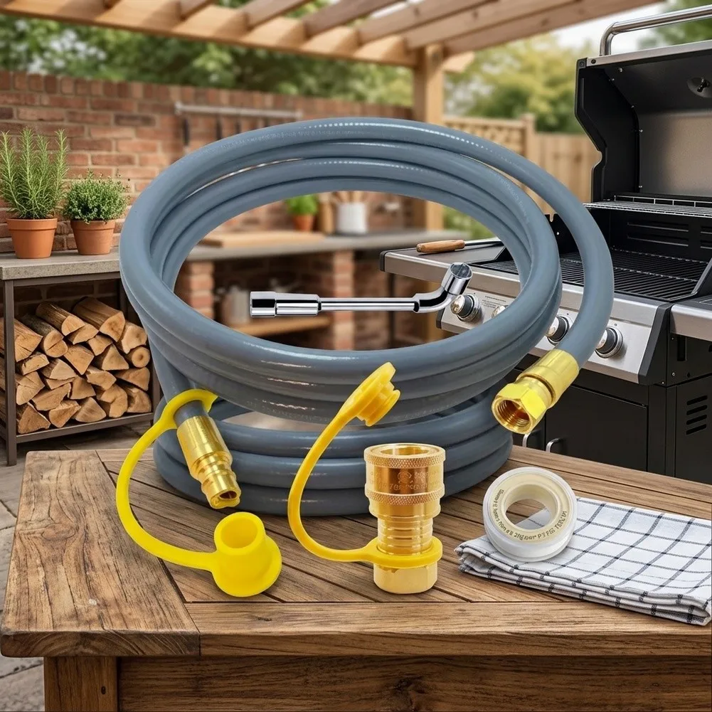 10FT 3/8 Inch Propane Hose with Threaded Connector Fitting and Wrench for Outdoor Cooking Grills and Portable Heating Units