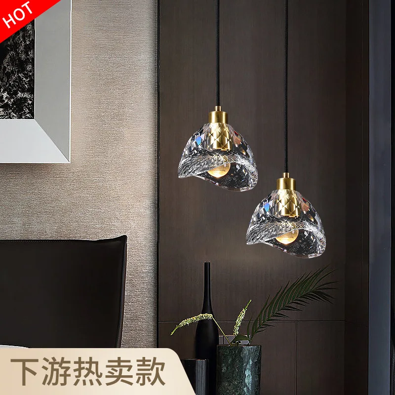 

Bedroom bedside bar crystal chandelier All copper light luxury post-modern crystal chandelier personality single-head LED chande