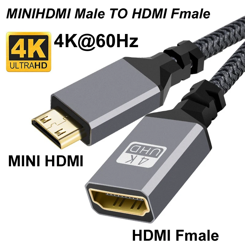 

20cm 4K@60Hz V2.0 Male mini HDMI to Female HDMI Extension Cable Design by Nylon Braid for PC HDTV PS Projector Monitor Tablet