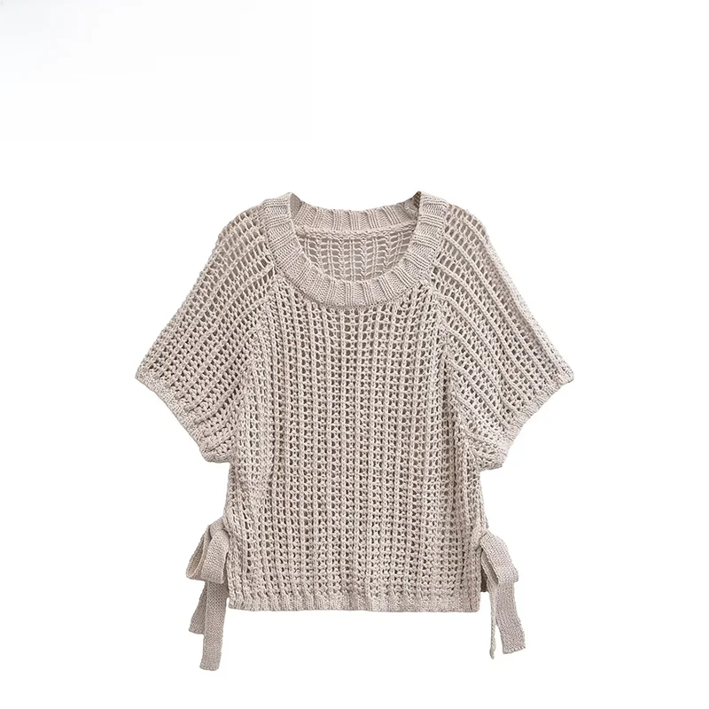 

ZAR Autumn New Women's Faionable Knitted Top with Side Decoration Versatile ort Sve round Ne Polyester Fiber Street ...