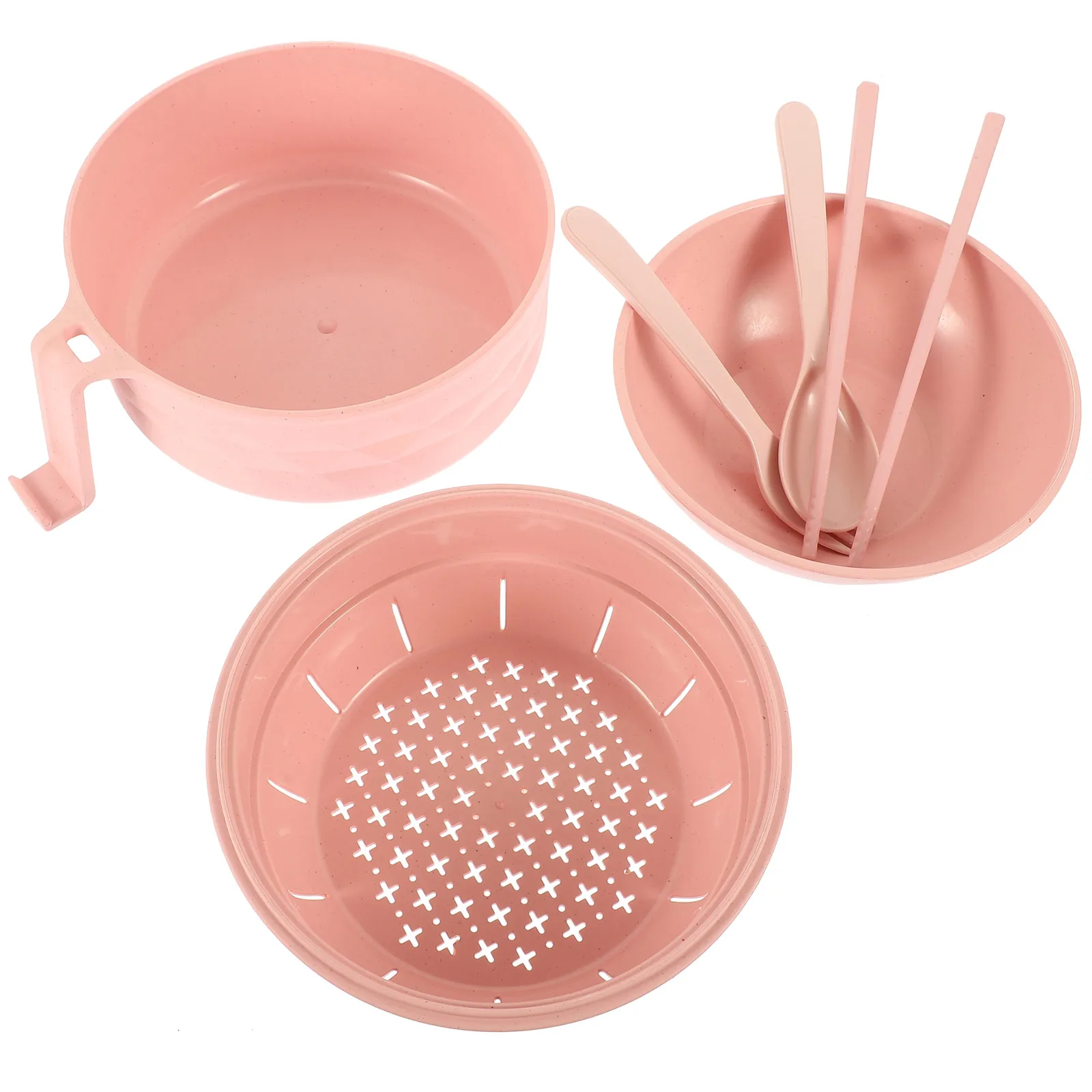

Ramen Bowl Soup Drain Combo Kids Bowls Portable Pink Kitchen Instant Noodle Office Use Round Smooth Easy