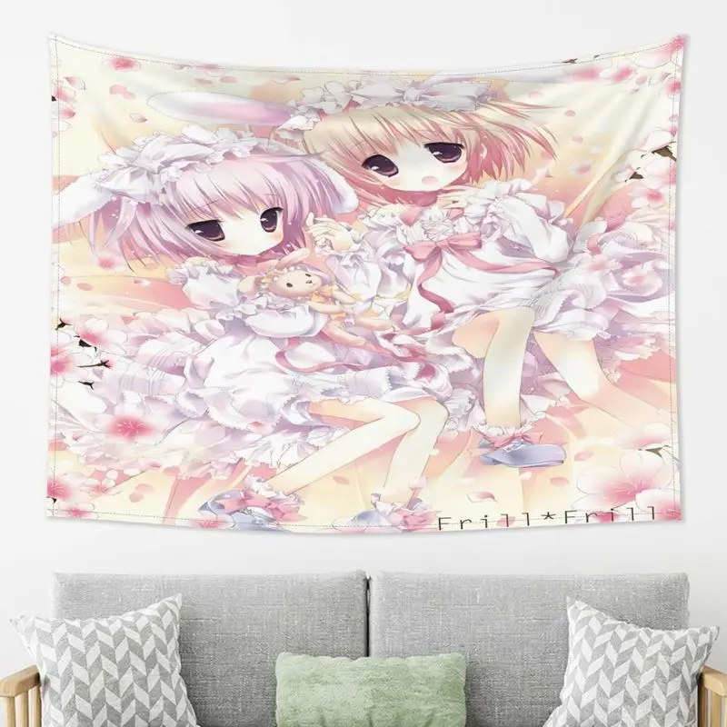 VIKAMA Cherry Blossom Rabbit Ear Double Lolita anime Tapestry Wall Hanging Home Decor for Bedroom Living Room Dorm