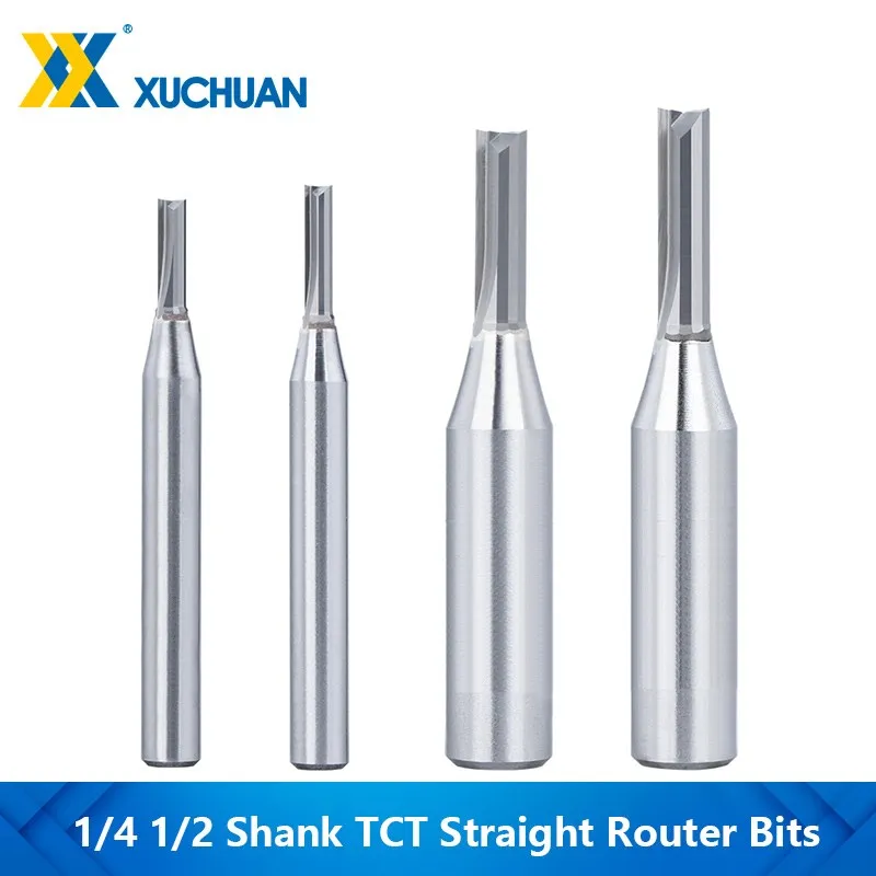 TCT Straight Router Bits 1/4 1/2 Shank For MDF Wood Woodworking Carving Milling Cutter Engraving Carbide CNC Tools End Mill