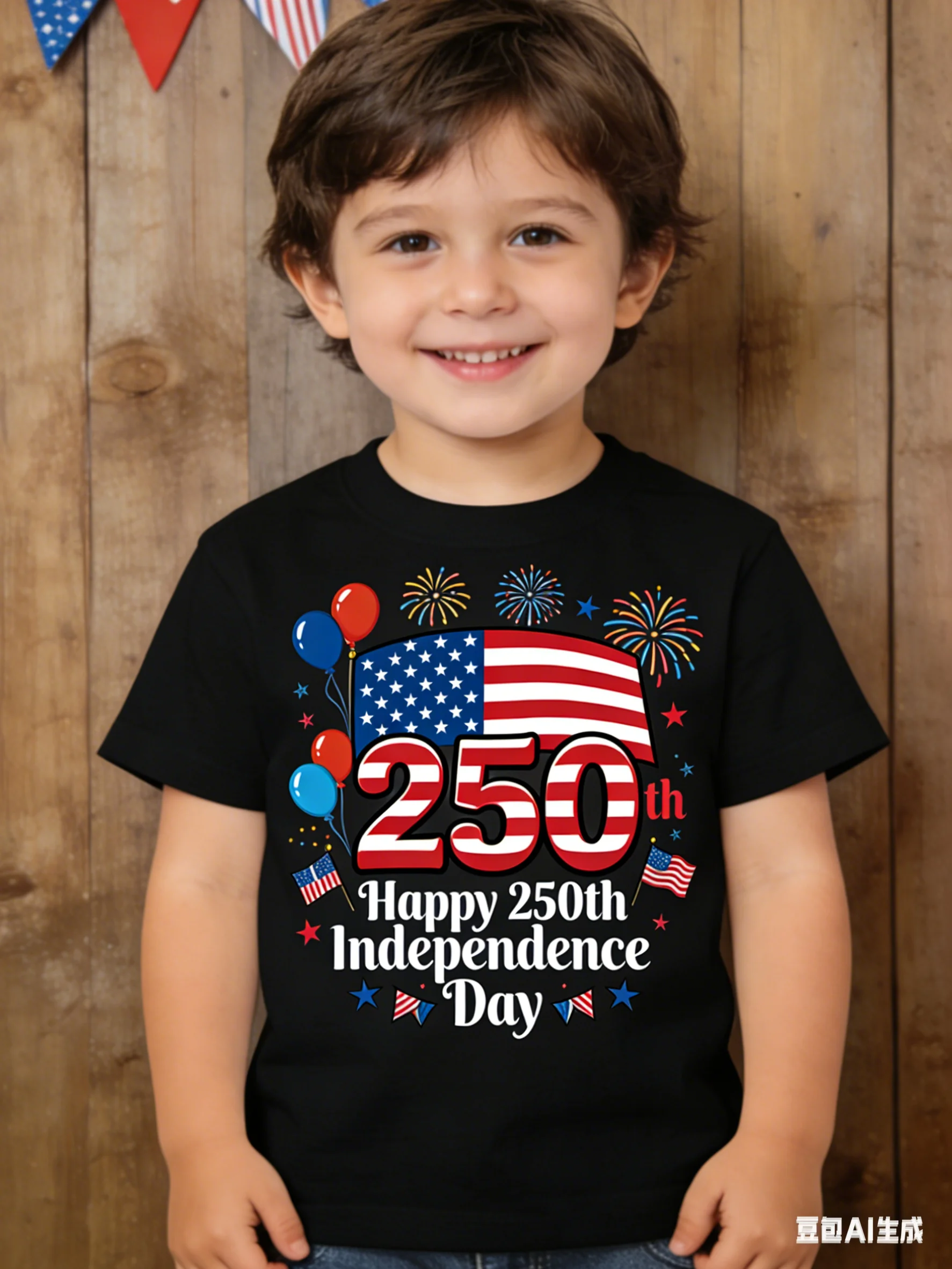 Children's Casual Versatile Printed T-shirt Celebrating 250th Anniversary of American Independence Day Soft Cotton Tee for Kids