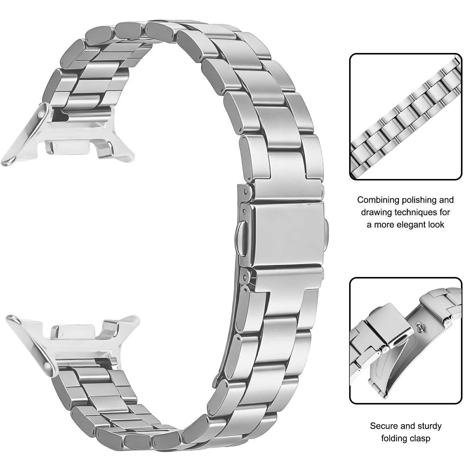 Stainless Steel Band for Samsung	Galaxy Watch9 40mm / 44mm / Watch8 40mm / Watch8 44mm / Watch8 Classic 46mm Three-bead Watch St