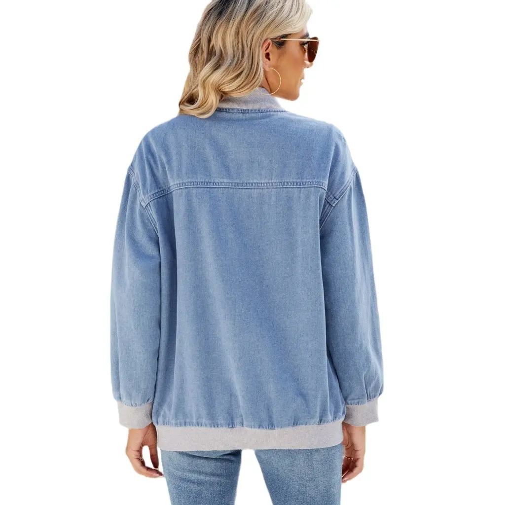 

Women's Zipper Denim Jacket New Washed Baseball Suit European American Style Independent Station Clothing