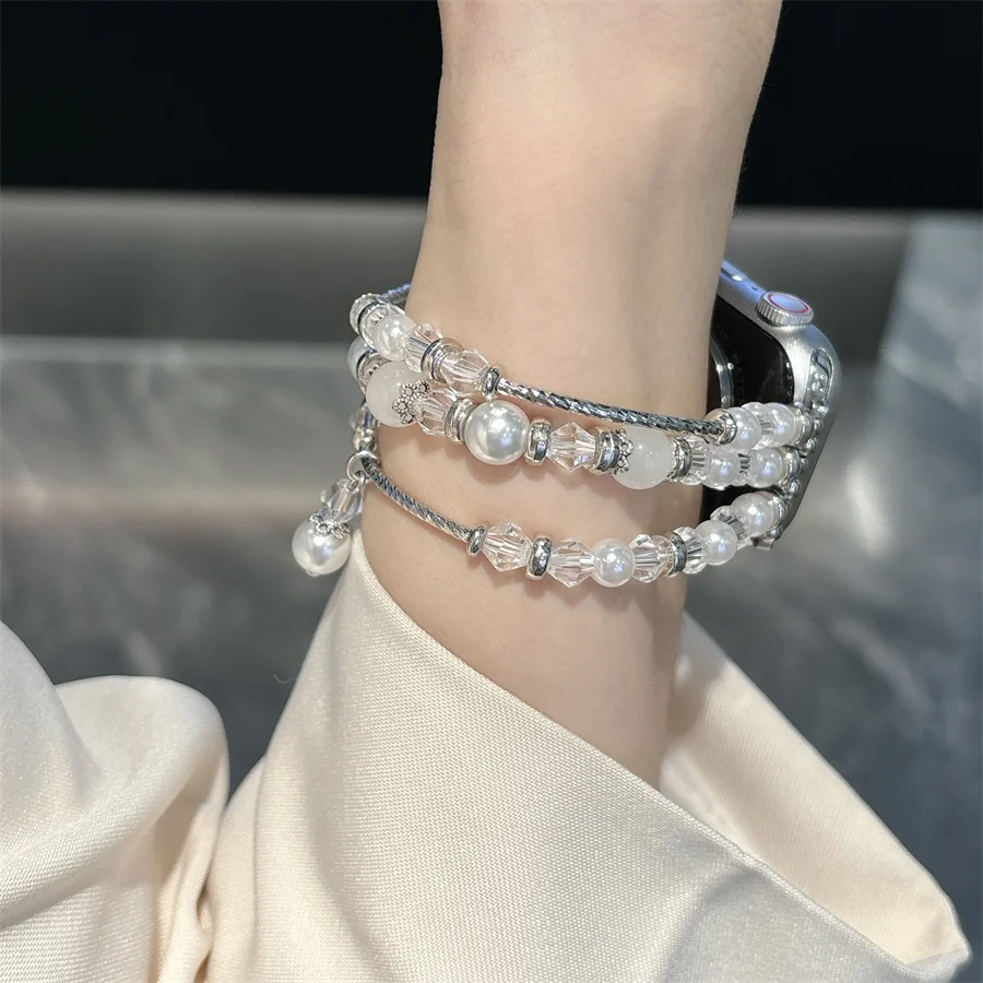 Criativo Bohemian Pearl Crystal Beading, Compatível com Correia iWatch, Verão, Novo Produto, 38mm, 40mm, 41mm, 42mm, 44mm, 45mm, 49mm