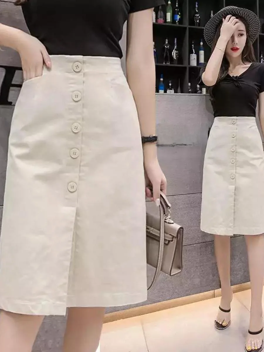 ارتفاع الخصر ميدي ألف خط تنورة Faionable الربيع الصيف العمر الدفاع خطوة واحدة تنورة عارضة الصحة الدائري الملحقات