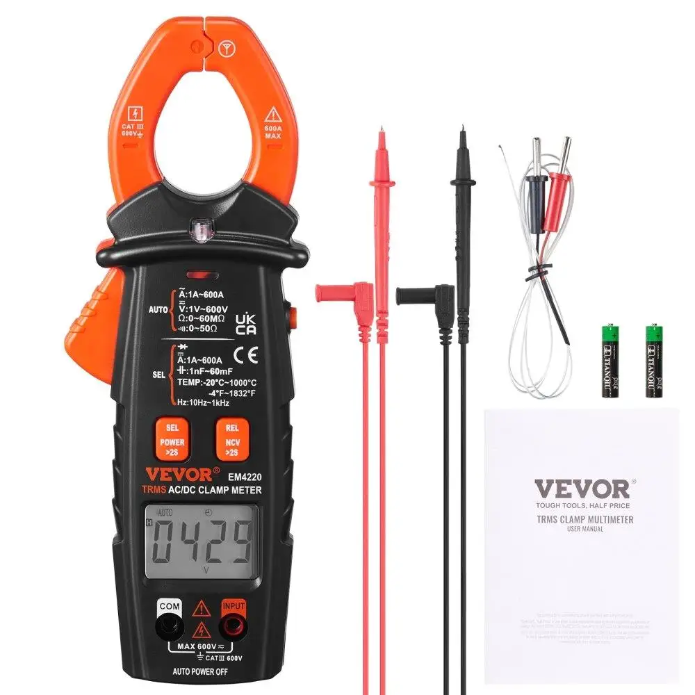 

Digital Clamp Meter Digital Display 6000 Counts 600A Multi-Functional Tester Voltage Current Resistance Meter Diode Continuity