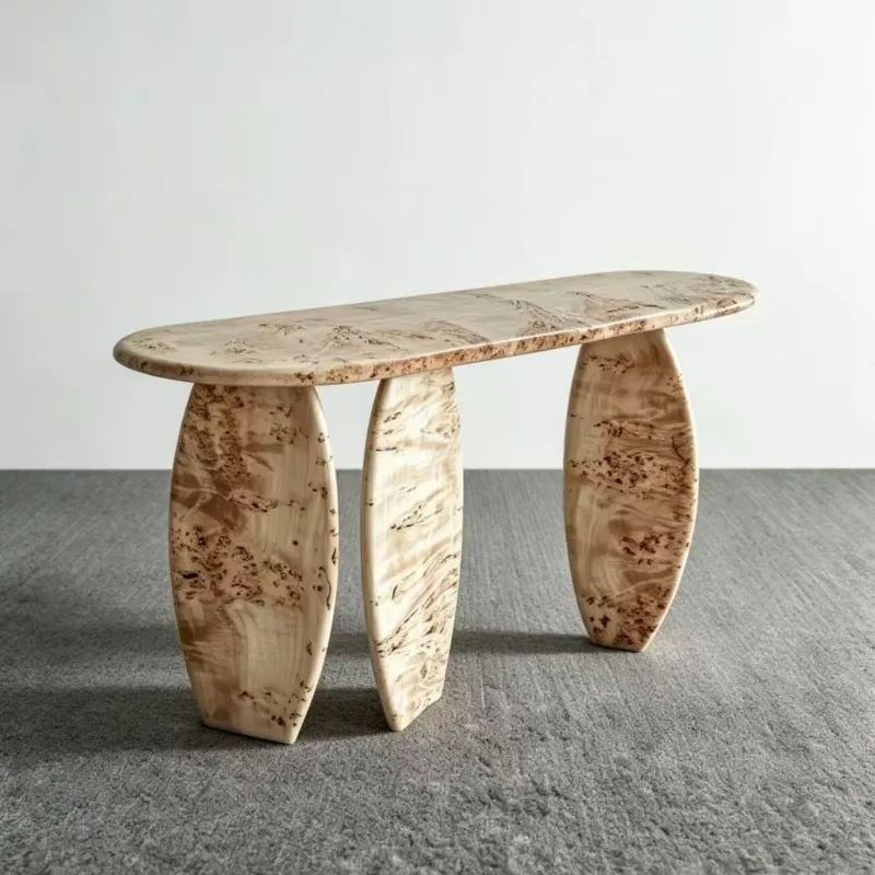 Medieval style solid wood entrance table, creative tree tumor entrance table, minimalist light luxury high-end view table, oval