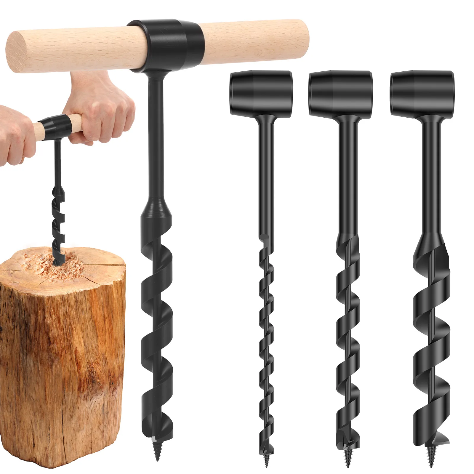 Multifunctional Wood Drill Bushcraft Outdoor Survival Hand Drill Carbon Steel Manual Auger Survival Drill Self-Tapping Punching