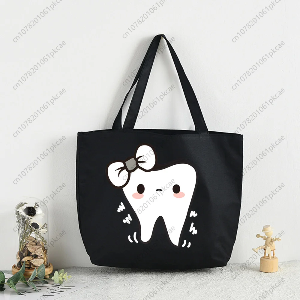 Aesthetic Funny Tooth Dentist Kawaii Shopping Bag Women Canvas Tote Bags Printing Eco Bag Cartoon Shopper Shoulder Bags