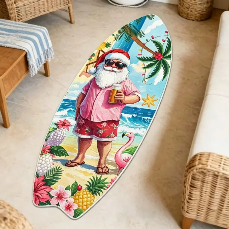 VIKAMA Bedside Mat Non Slip Cozy Bedroom Floor Rug Christmas Santa Flamingo Surfboard Nightstand Carpet Home Decor