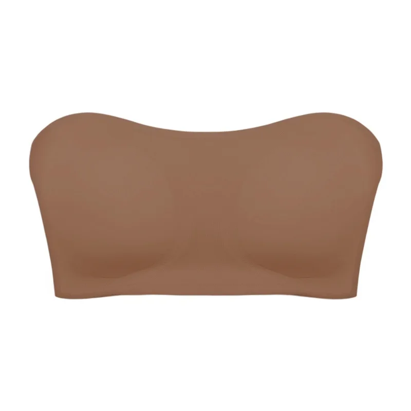 Women Strapless Padded Seamless Side Button Cross Bandage Bra Comfortable Smooth Underwear Back Wrap Bra