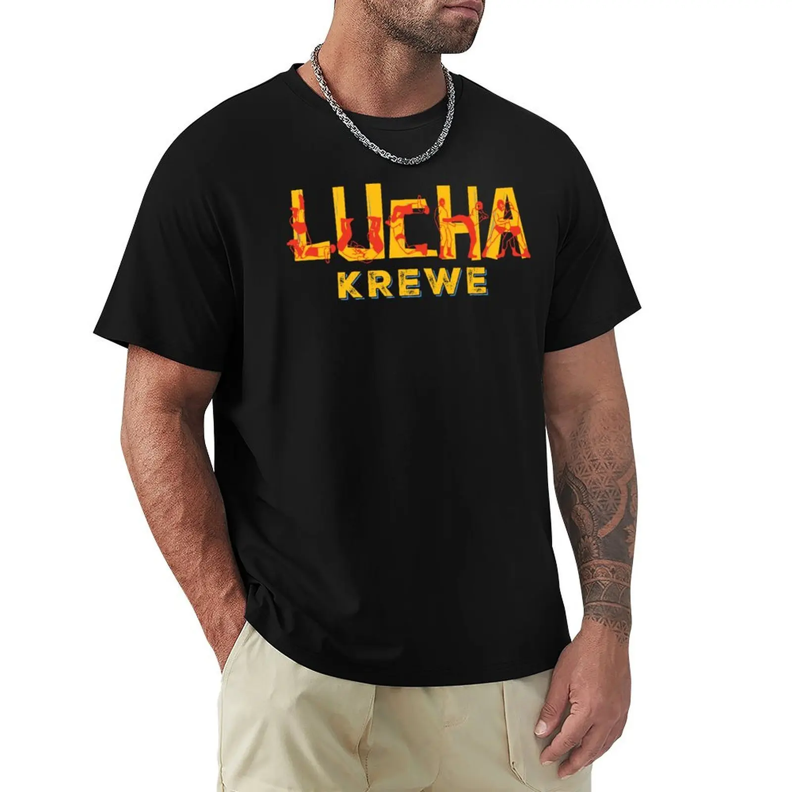 

Lucha Letters by Chris Grim T-Shirt plus sizes blue archive shirts graphic tee men