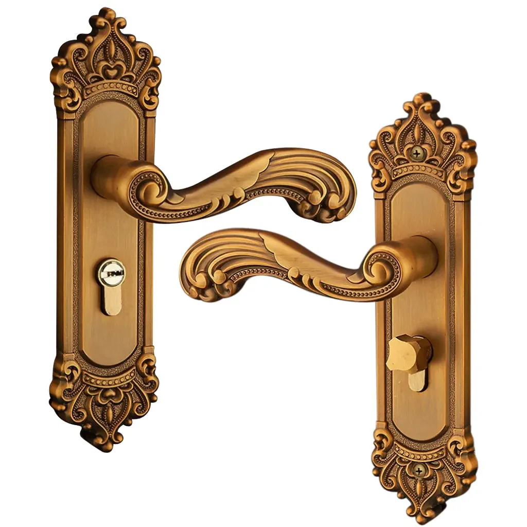 

Винтажный врезной замок в стиле ретро, внутренняя дверная защелка, рычаг для спальни, набор ручек, желтая антикварная деревянная дверная ручка, механический дверной замок