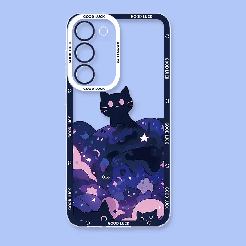 Lustige Künstlerische Schwarze Katze Sternenhimmel Handyhülle für Samsung Galaxy S26 S24 S23 S22 S25 Plus Ultra Transparente Hülle S23+ S22+ S24+ Schutzhülle – Detail 9