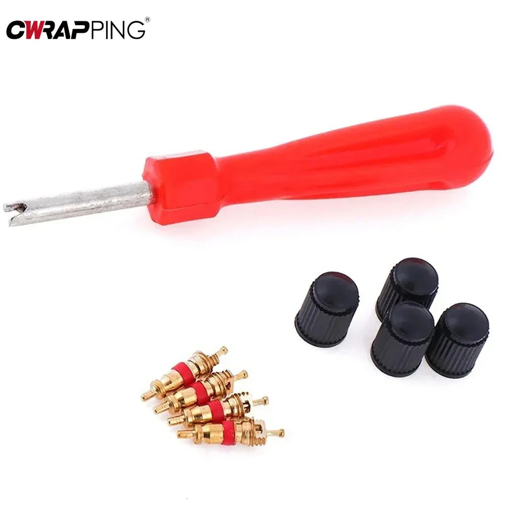 9PCS/Set Car Tire Valve Core Wrench Spanner Removal Tool Kit Valve Cores Valve Caps Valve Stem Screwdriver Tire Repair Tool