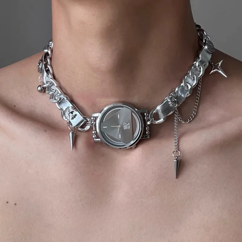 Niche Design Zeitplan Platte Kro Metall Leder Halsband personalisierte Y2k Millennium Spicy für Mädchen Halskette