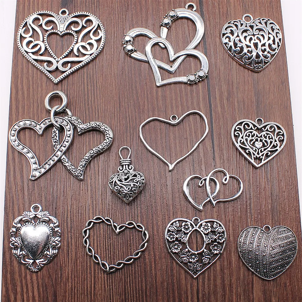 10pcs Charms Heart DIY Jewelry Findings For Jewelry Making Accessories Antique Silver Color Big Heart Charms Pendant
