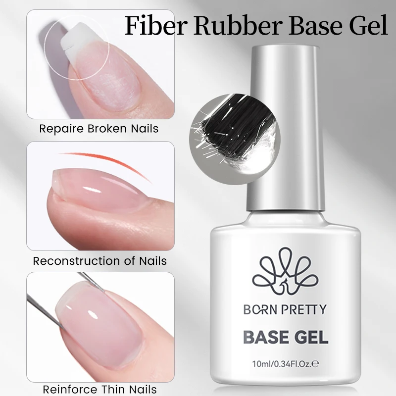 BORN PRETTY 10ml Faser-Gummi-Basisgel Nagellack zur Reparatur Gebrochener Nägel, Verstärkung Dünner Nägel, Nagelrekonstruktion, Maniküre DIY