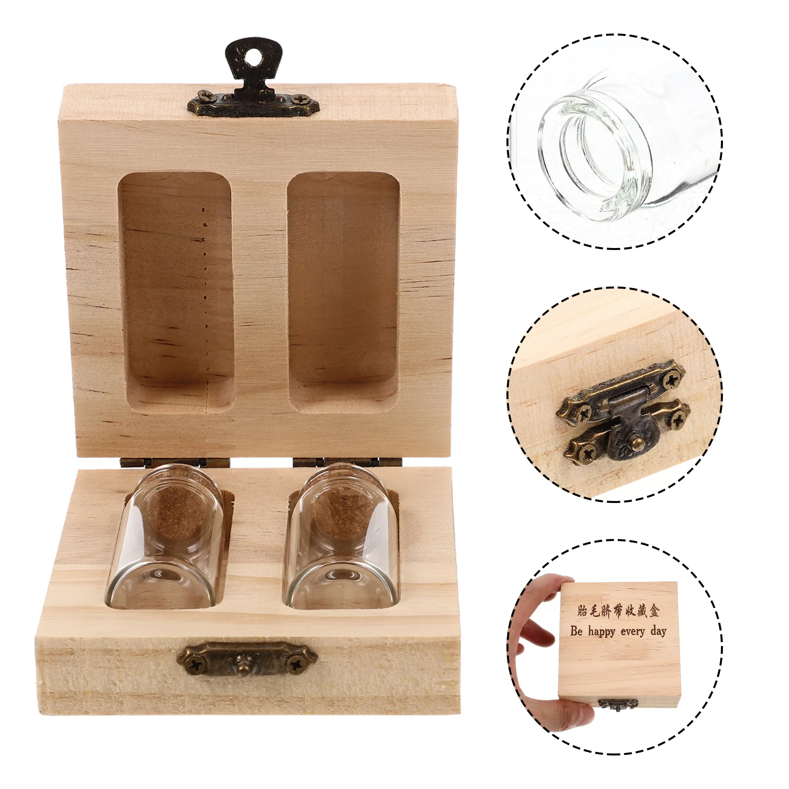 

Fetal Hair Umbilical Cord Preservation Box Wooden Keepsake Storage Bottle For Teeth Memorial Souvenir Collection