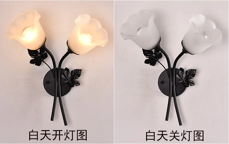 Modern glass wall lamp sconce fixture flower rose shade design double pair living room bedroom wall decoration decor white