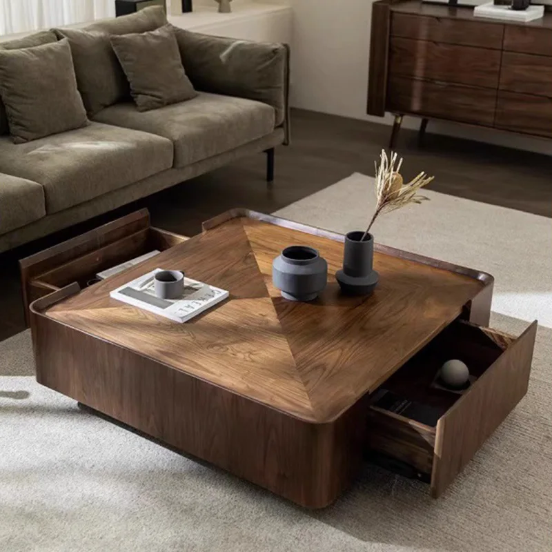 

Square storage coffee table Solid wood coffee table Living room Modern and simple