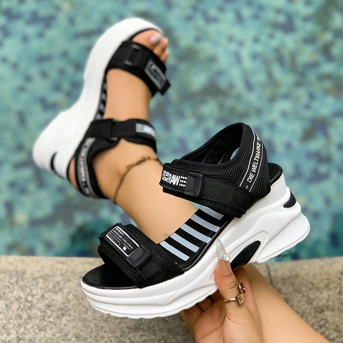 Women Platform Wedge Sandals S - Velcro Strap Sandal ulasan dan harga