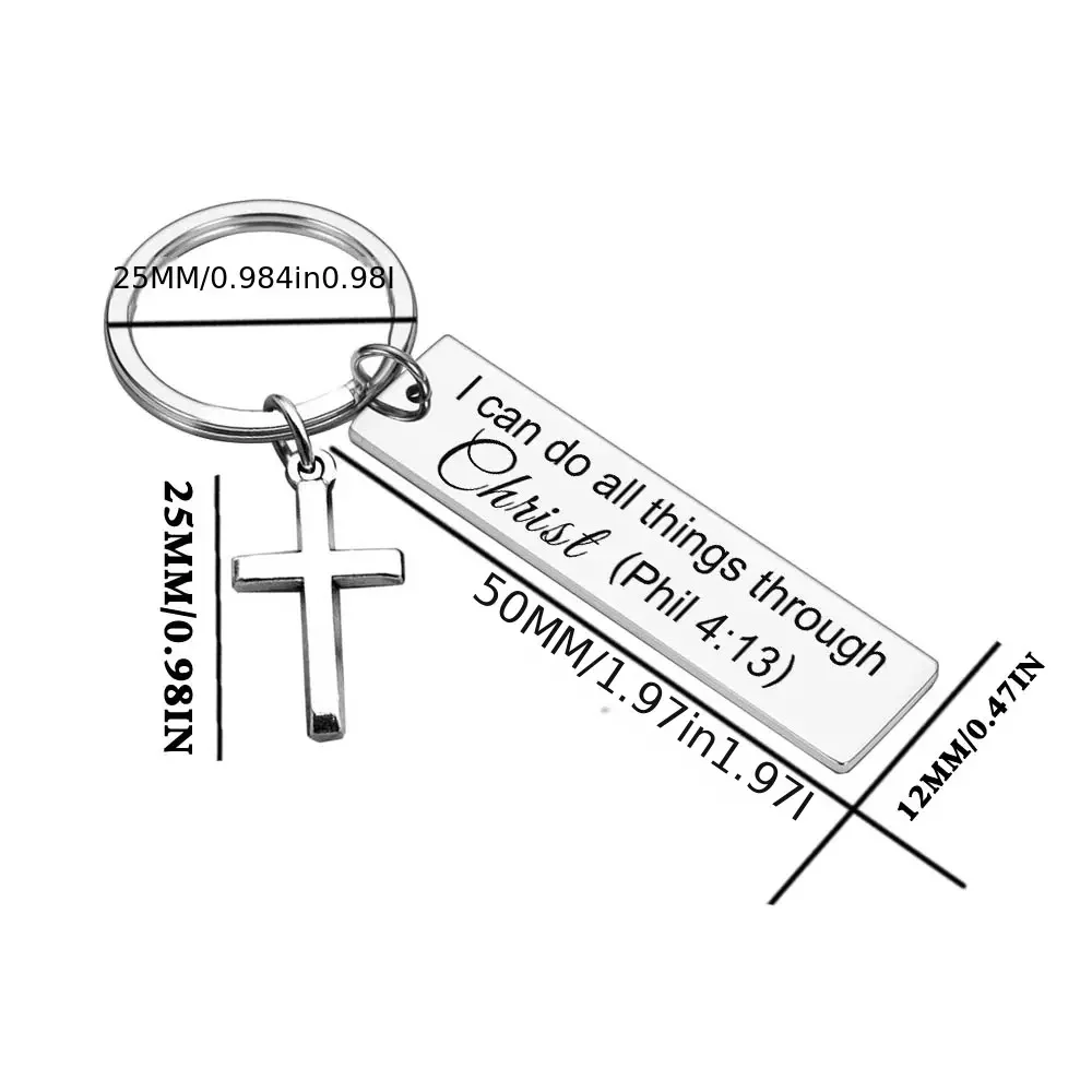 Bible Verse Pendant with Cross Keychain Meaningful Comfort Sacred Symbolism Phil 4:13 Christian Accessory