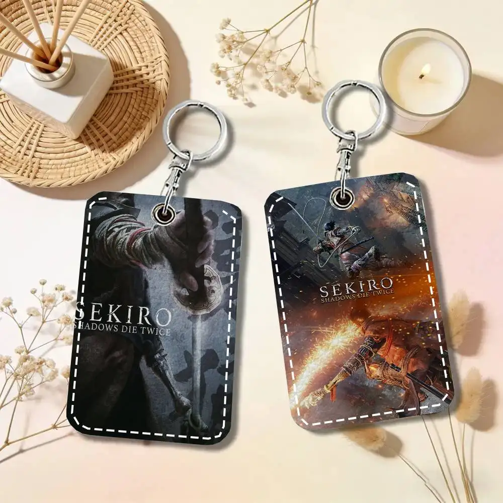 Sekiro Shadows Die Twice Card Case Keychain Access Card Bag Key Tag Ring Leather Card Holder Key Ring Access