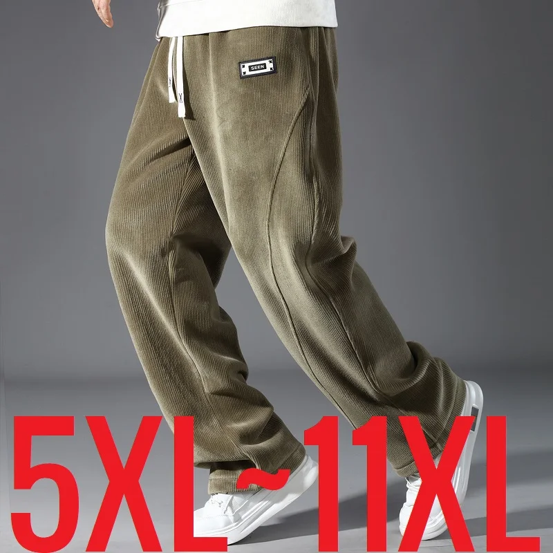 

Большой размер 11XL, мужские вельветовые брюки с высокой талией, зимние брюки, мужские флисовые эластичные прямые Extra Plus, большие 6xl 7xl 8xl 9xl 10xl