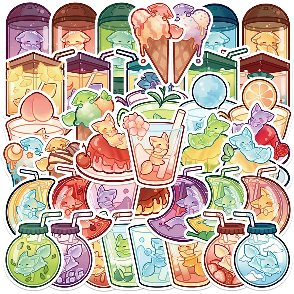 

10/20/40pcs Kawaii Dessert Fox Cartoon Stickers Aesthetic DIY Water Bottle Album Laptop Waterproof Cute Kids Decals Toys Gift