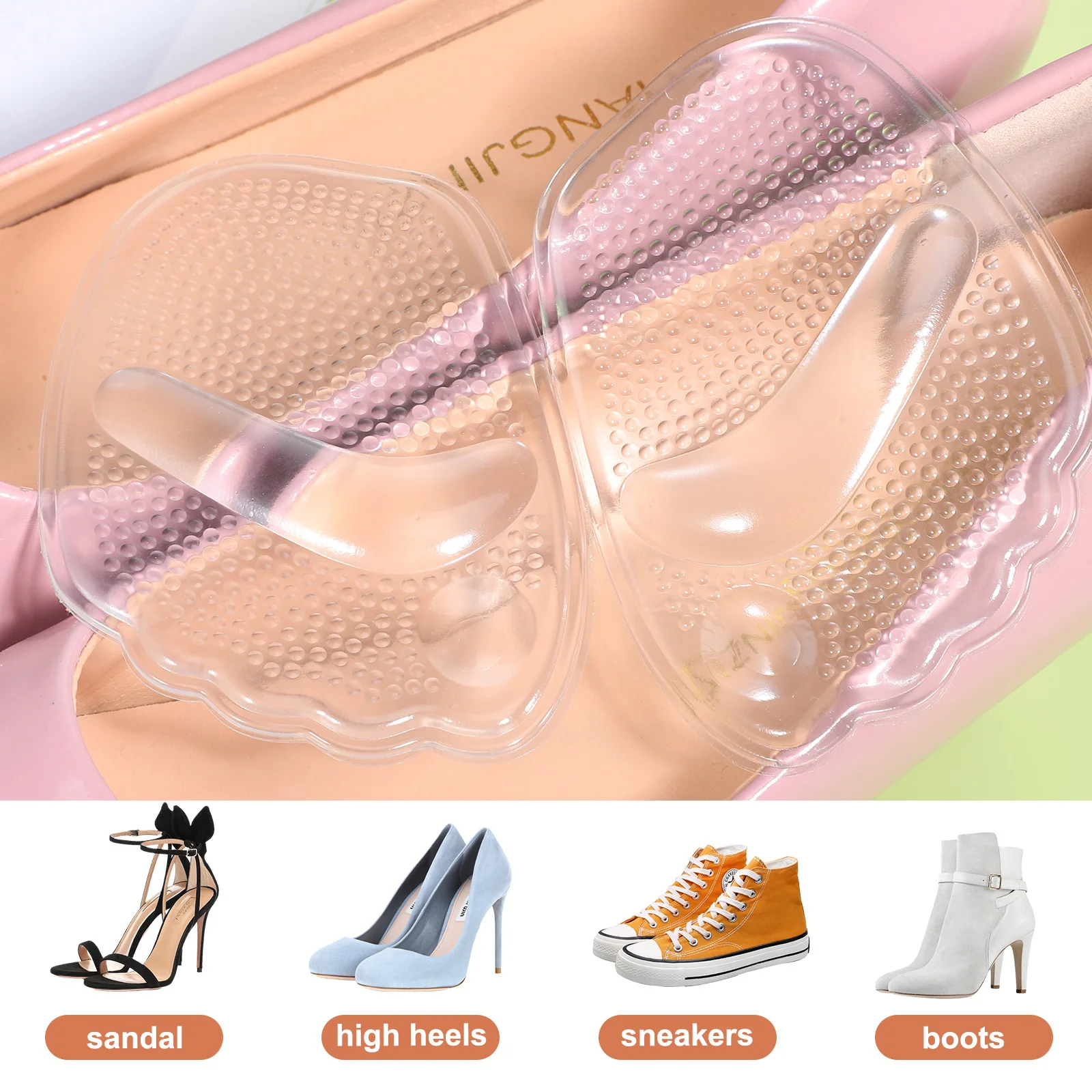 

3pcs Forefoot Pads Silicone Reusable Heel Inserts No Slipping Front Insoles For High Heels Ball Of Foot Cushions Metatarsal