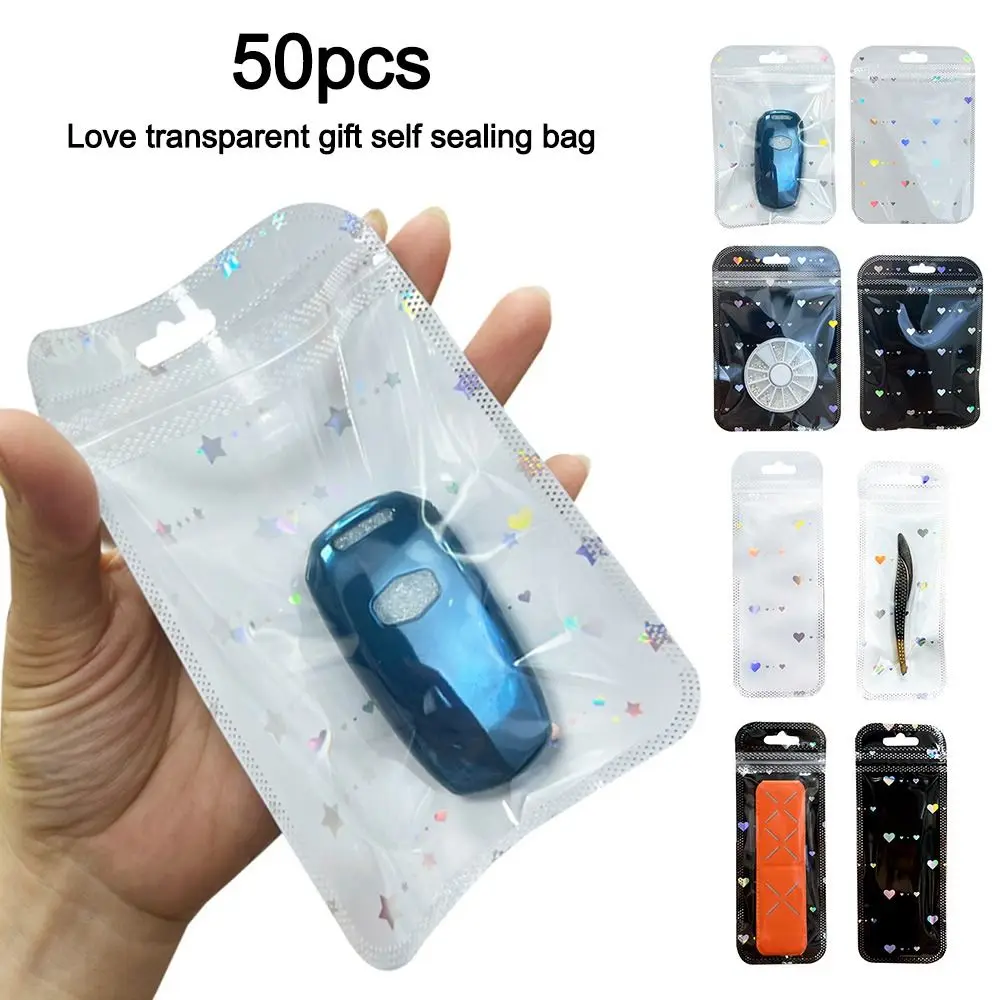 50Pcs Multifunction Plastic Self Sealing Bag Resealable Laser Heart Ziplock Pouches Gift Bag