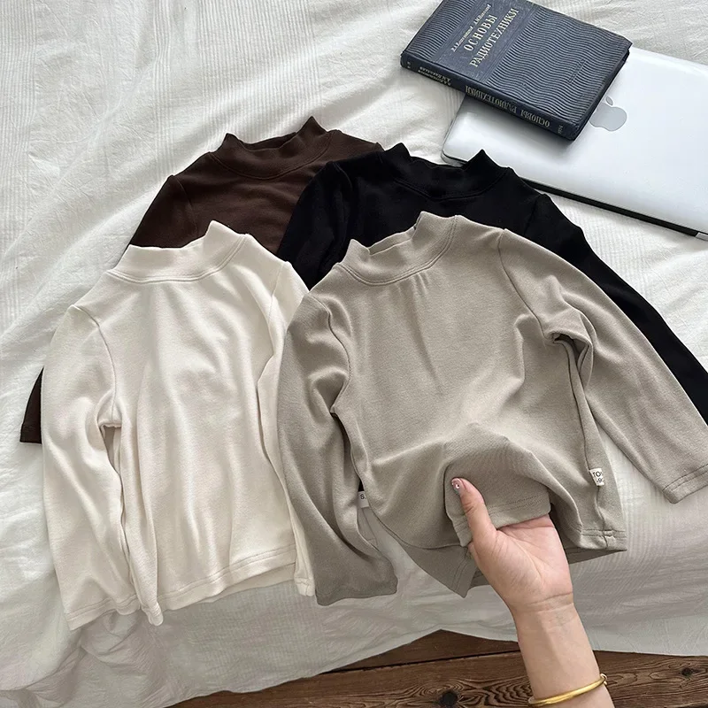 

Детская однотонная полуводолазка для мальчиков, базовая рубашка на осень-зиму для девочек, корейская версия, однотонный свитер, топ All Tide