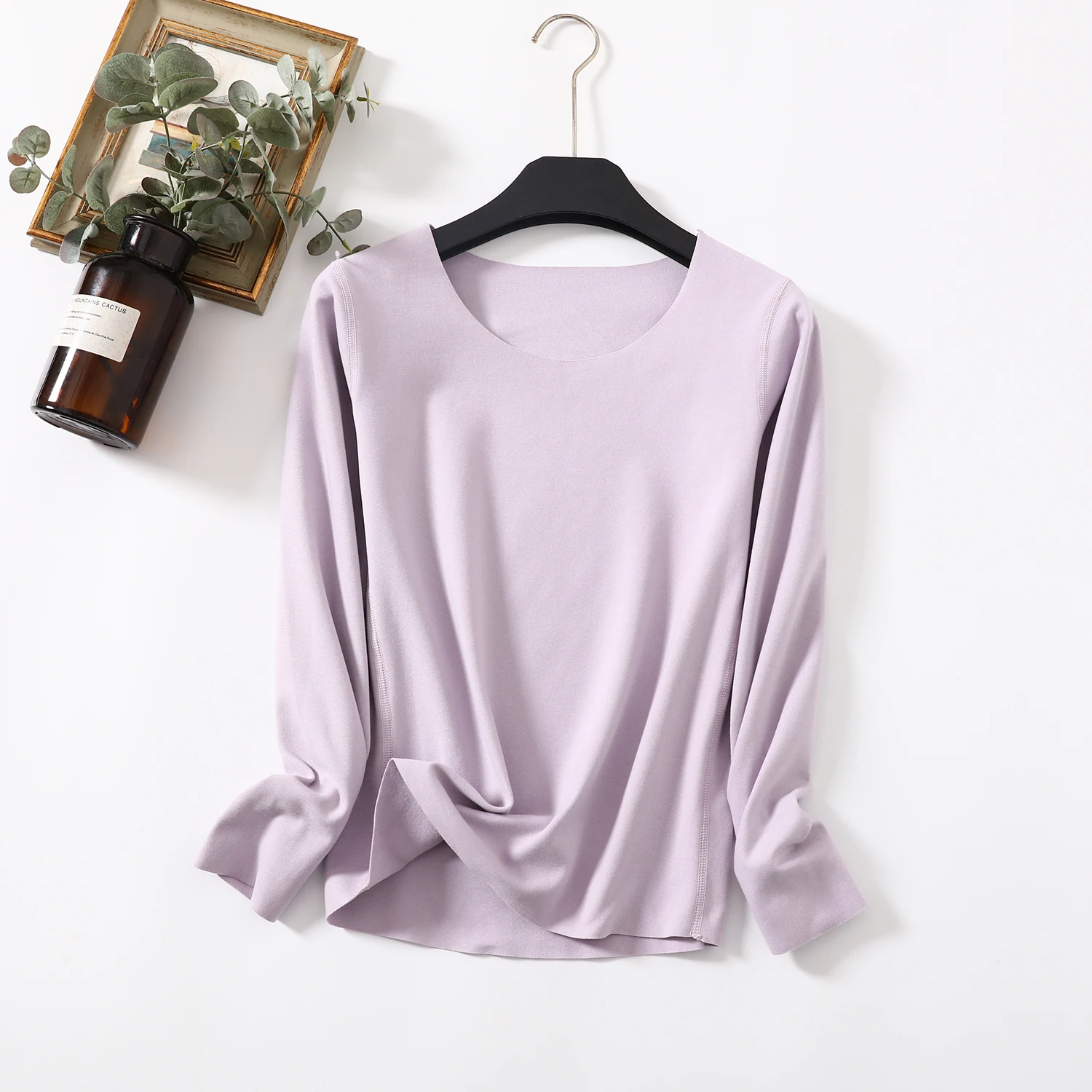 Double-Sided Fce Thiened Long Sve round Ne Warm Top T-shirt slim fit da donna Abbigliamento interno per l'autunno inverno