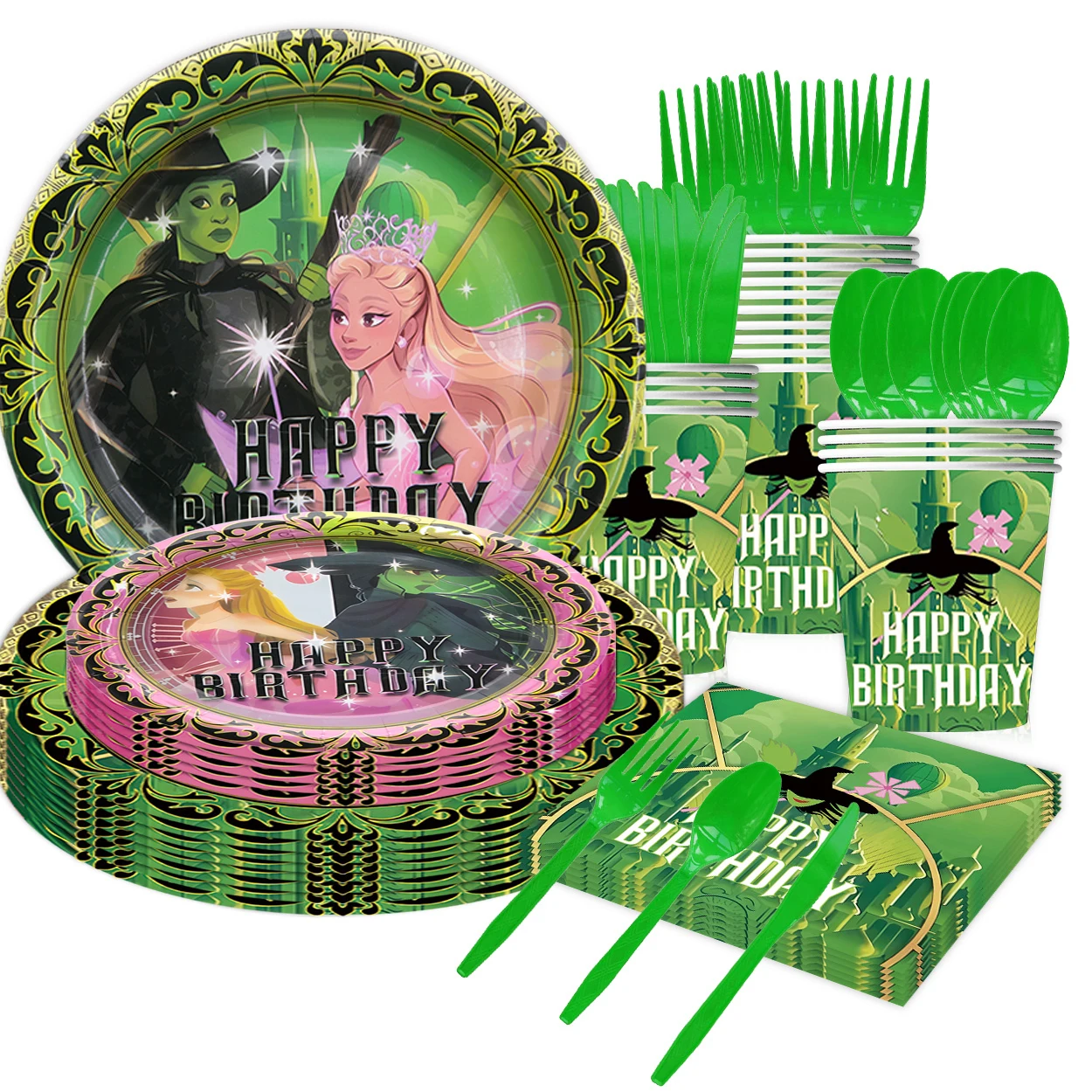 Wicked Birthday Decorations Elphaba Balloon Disposable Tableware Tablecloth Straws Glinda Cup Plates Baby Shower Supplies Toy