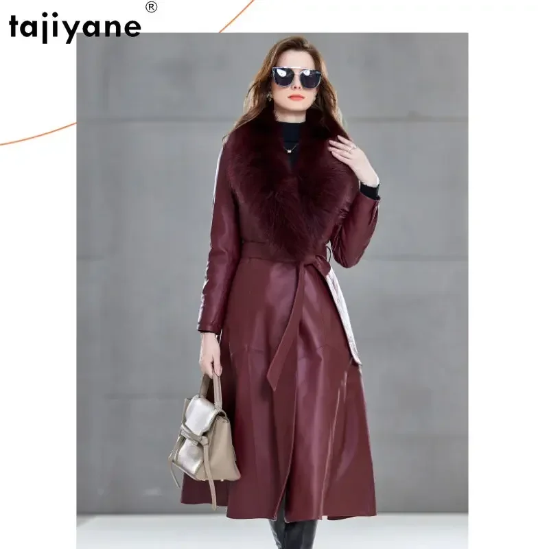 Tajiyane Genuine Sheepskin Leather Jackets for Women 2023 Elegant Luxury Down Jacket Women Winter Long Down Coats Fox Fur Collar