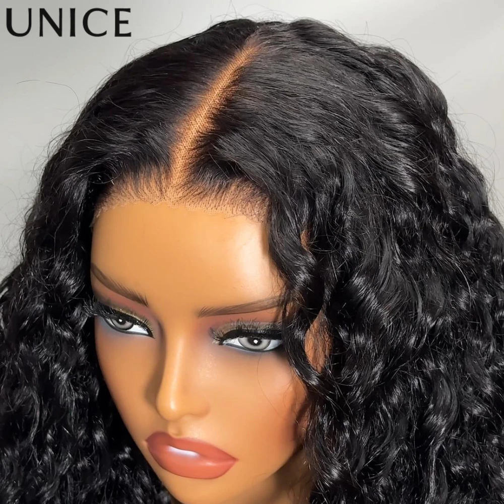 UNice Hair 7x5 & 13x4 Lace Frontal Echthaarperücken Wasserwellen-Lockenperücke mit Invisi-Kordelzug, vorgeschnittene, vorgebleichte, leimlose Perücke