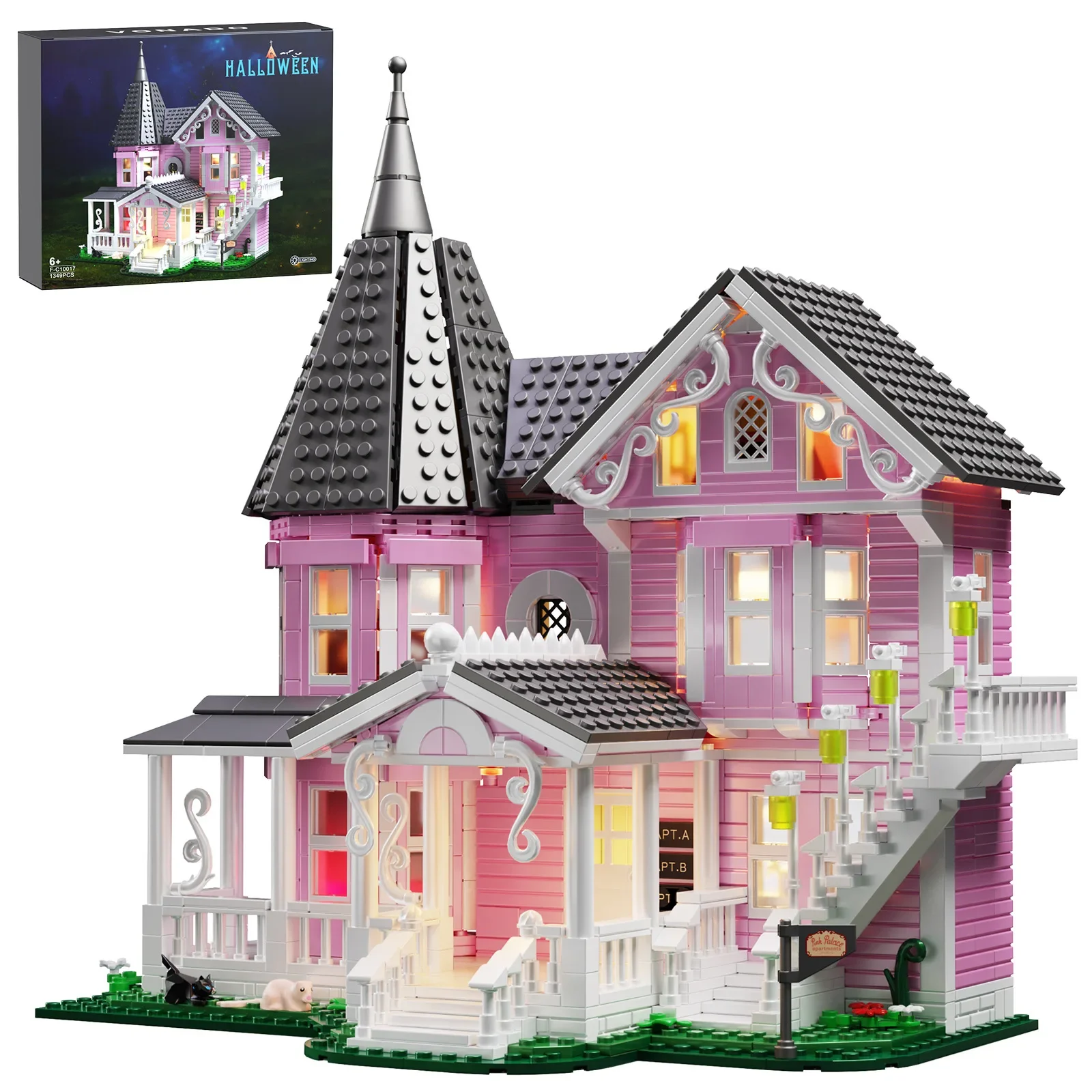 Neue korkalinierte rosa Palast Wohnung Baustein Set Ideen Film Architektur Modell Spielzeug für Jungen und Mädchen Weihnachtsgeschenke