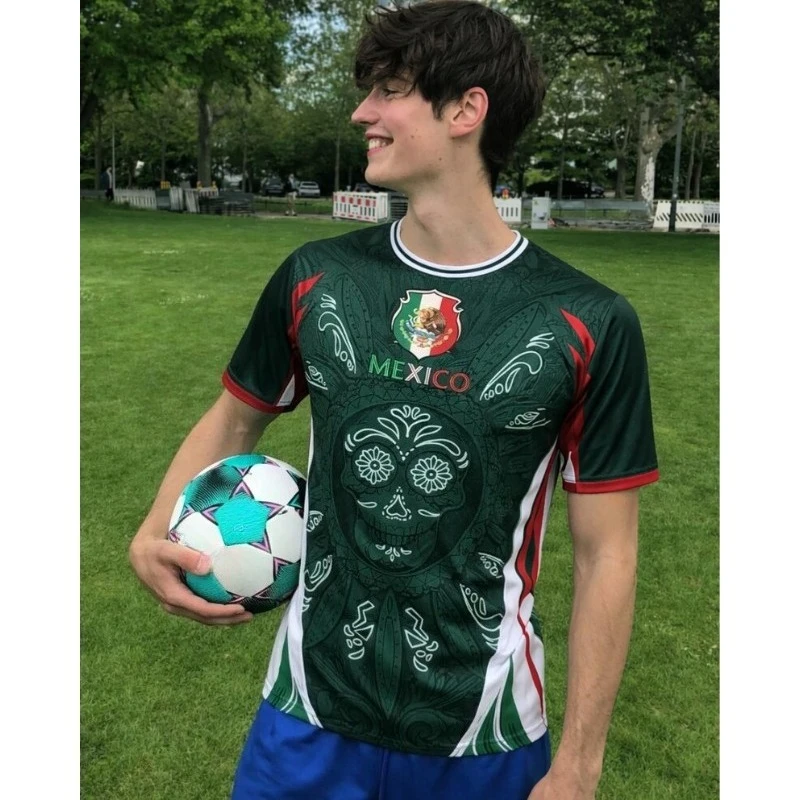 New 3D Printed Mexico Sugar Skull Tribal Print Soccer Jersey Comfortable Quick Dry Breathable Tee for  Fan Streetwear