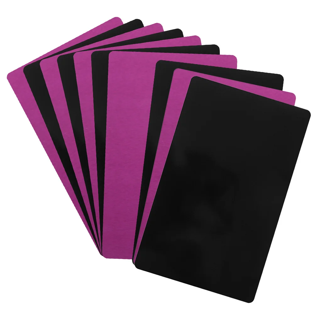 

10 шт., мини-пустые металлические визитные карточки, черные, фиолетовые, термопереносные алюминиевые визитные карточки для гравировки, штамповки