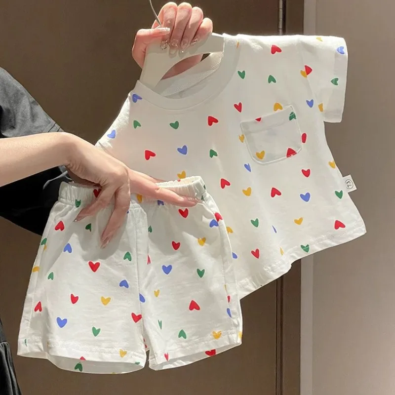 

Summer Style Girl's Casual Two-Piece Set Cute Children's T-Shirt Shorts Outfit Baby Outdoor Clothes