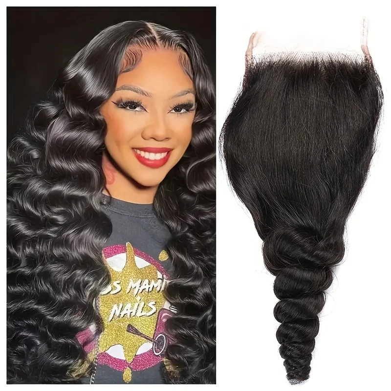 4x4 ルーズウェーブ レースクロージャー 14～22インチ ペルー産人毛クロージャー 透明スイスレース フリーパート レースクロージャー 女性用