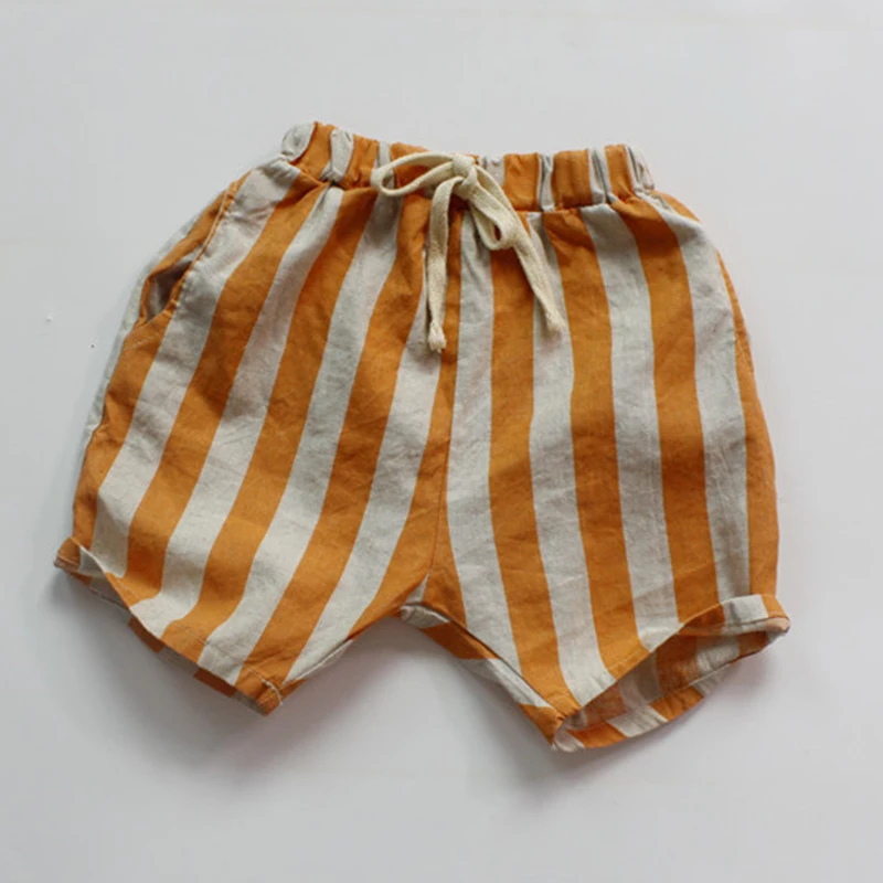 2024 New Summer 1-6 Yrs Baby Boys Girls Shorts Linen Cotton Stripes Kids Casual Shorts Baby Boys Girls Trousers Children Shorts