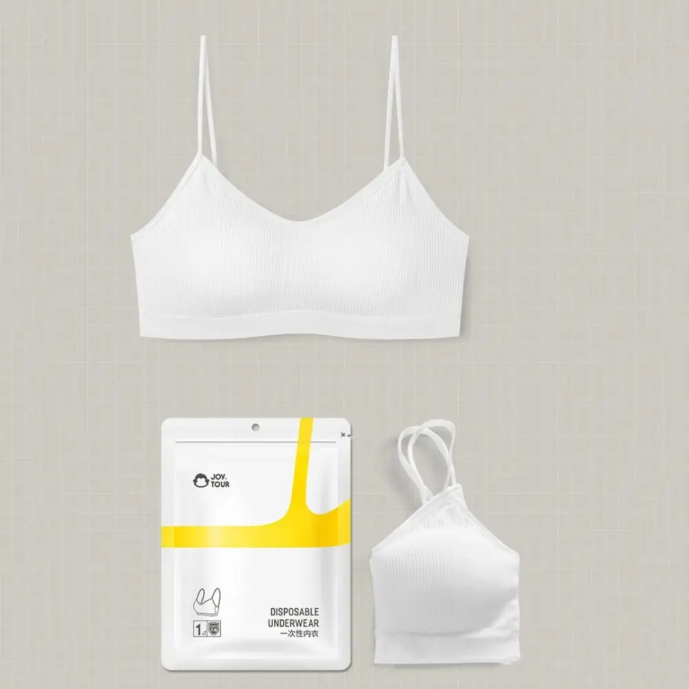 Comfortable Wireless Disposable Bras Straps with Chest Pad Disposable Bralette Cotton Bralettes for Women Travel