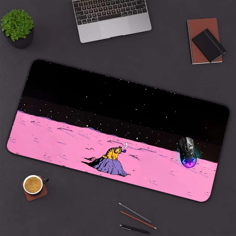 Tapete de Mesa Preto para Gamer, Mouse Pad Espacial, Rosa, Gato, Engraçado, Jogos, Kawaii, Personalizável, Tapete de Borracha para PC, 30x60