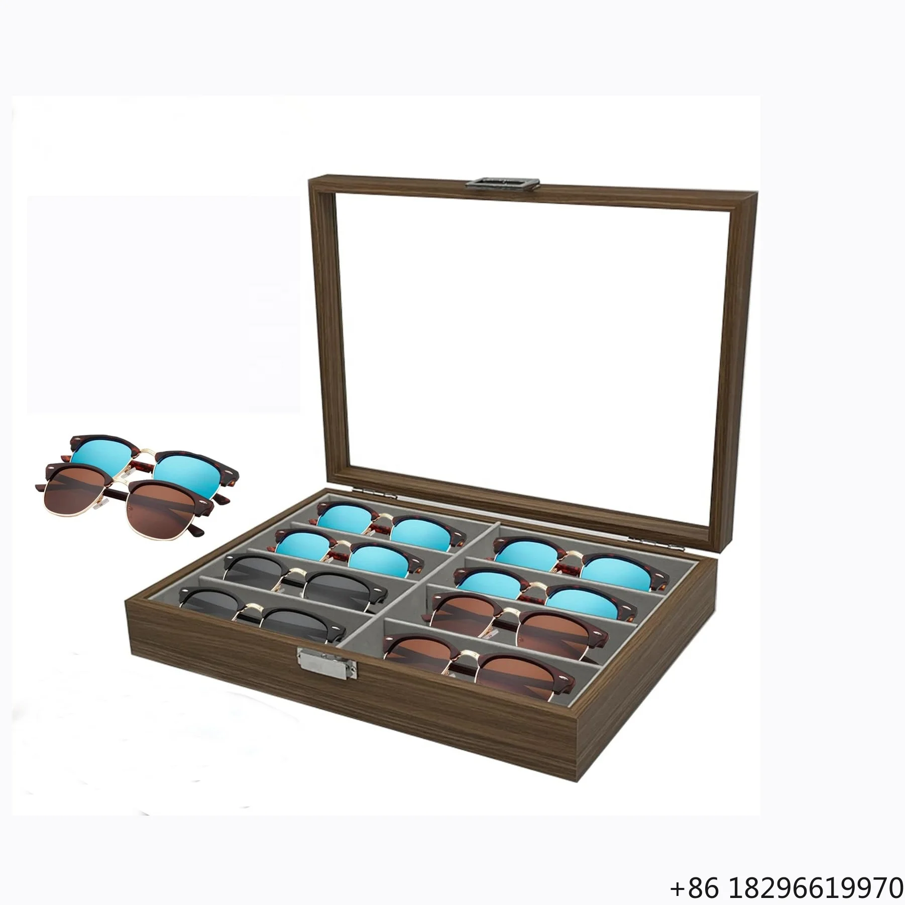 Sunglasses Display Case Custom Logo Luxury Handmade Glass Top 8 Slots Glasses Storage Box