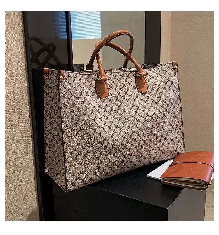 Large Capacity European and American Vintage Monogram Tote Bag Commuter Tote Bag Ziplock Bag Bag Organizer